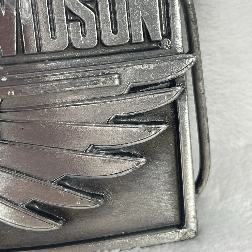 Vintage Harley Davidson Metal Belt Buckle 1989 Eagle Wing V-Twin Engine Rare